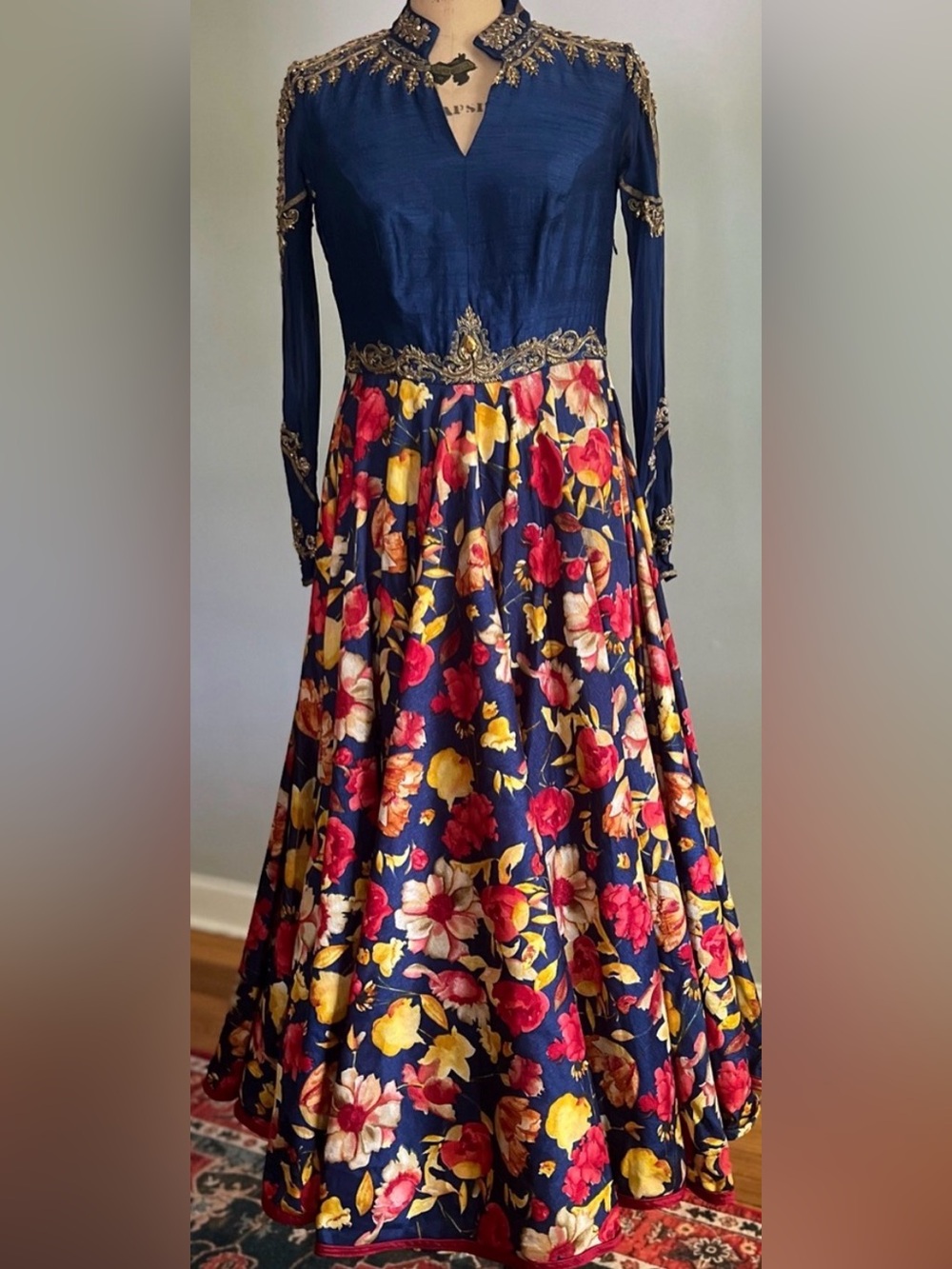 Karishma Beaded Embroidered Silk Blend Floral Dress